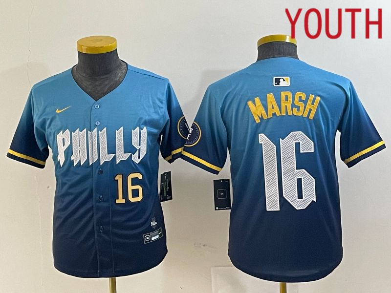 Youth Philadelphia Phillies #16 Marsh Blue City Edition Nike 2024 MLB Jersey style 2->youth mlb jersey->Youth Jersey